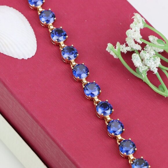 "Elegant Blue Crystal Rose Gold Bracelet with Gold Plated Finish, XPBL1018 - Picture 11 of 12